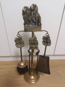 Vintage Cocker Spaniel Dog Brass Fireplace Tools Set