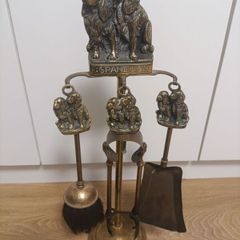 Vintage Cocker Spaniel Dog Brass Fireplace Tools Set
