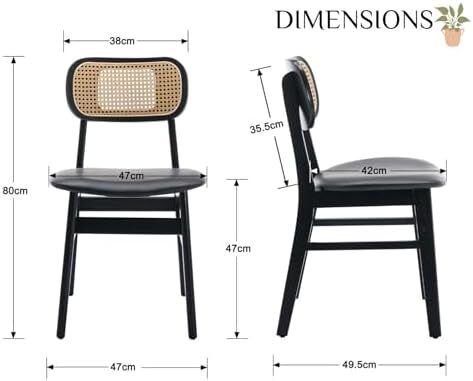 set of 4, wood, kitchen chairs, PU leather upholstered Rattan