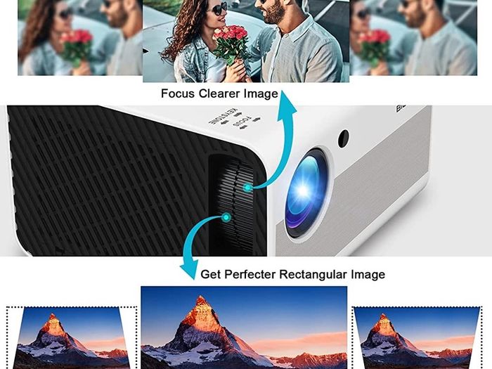 1080P HD Bluetooth Projector Support Digital Zoom, Outdoor Movie Projector with Screen, Bigasuo 8000L Mini Home Video Projector Compatible with HDMI,USB, Android/iOS Smartphone,Laptop (FREE SHIPPING)