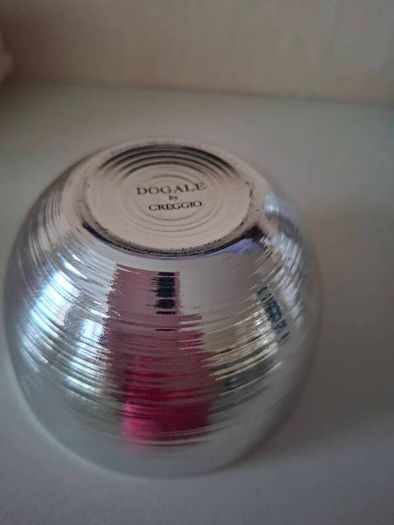 Hand Blown Glass Small Bowl with Silver Plate by Greggio