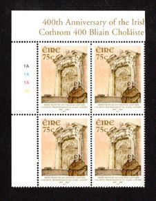 2007 Ireland 400th Anniversary of Irish Franciscan College Commemorative Stamp Plate Block 1A1A1A1A Mint Never Hinged (MNH)