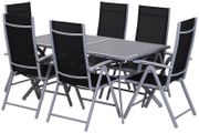 Outdoor Patio Garden Texteline Dining Furniture Set with 6 Folding Chairs Plus Table - Black (7-Piece)