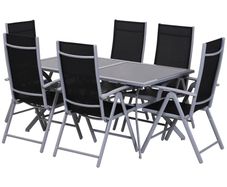 Outdoor Patio Garden Texteline Dining Furniture Set with 6 Folding Chairs Plus Table - Black (7-Piece)