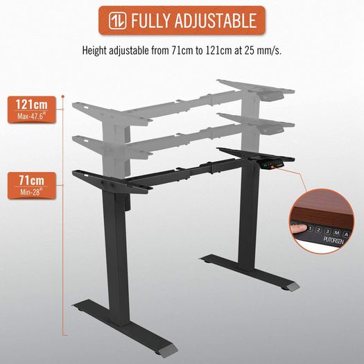 _Height-adjustable desk Electrically height-adjustable table frame 2-fold telescope, ergonomic sit-stand table with memory control (frame only - black)