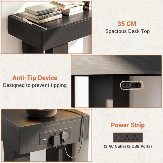 Console Table with Outlets & Motion Sensor LED, 120cm Narrow Behind Couch Sofa Table with USB Ports, Modern Hallway Entryway Table with Storage Space for Entrance Hall, Living Room, Black