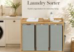 Bamboo Laundry Sorter with 3 Removable Bags and Storage Shelf 150L