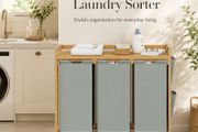 Bamboo Laundry Sorter with 3 Removable Bags and Storage Shelf 150L