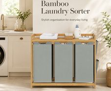 Bamboo Laundry Sorter with 3 Removable Bags and Storage Shelf 150L