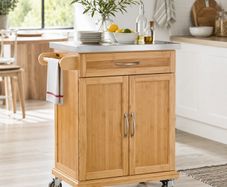 Bamboo Kitchen Trolley with Stainless Steel Top