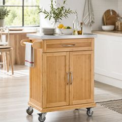 Bamboo Kitchen Trolley with Stainless Steel Top