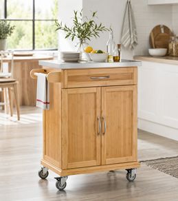 Bamboo Kitchen Trolley with Stainless Steel Top