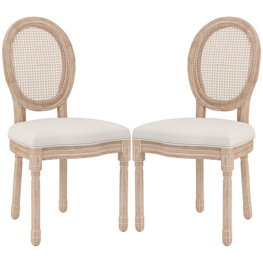 Set of 2 Dining Chairs Kitchen Chairs, Vintage Design, Vienna Straw Look, Natural + Cream
