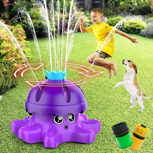 Water Spray Sprinkler for Kids Boys Girls, Garden Spinning Sprinkler Toys, 2 Hose Adapters for Water Fun, 360 Degree Water Spray, Summer Toys (FREE SHIPPING)