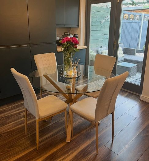 4 Beige Upholstered Dining Chairs