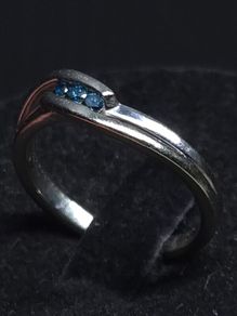 14ct White Gold Blue Stone Ring Je t aime toi Romantic French Engraving 3.18g
