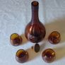 For Collectors Rare Vintage 5 Piece J. Albinana Oleria Spain Etched Amber Decanter With Matching Amber Wine Glasses Set Image 2