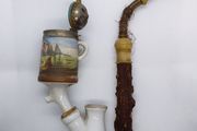 Antique German Handpainted Porcelain Pipe : Hunting Scene