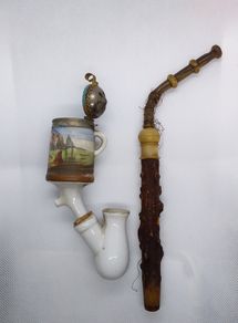 Antique German Handpainted Porcelain Pipe : Hunting Scene