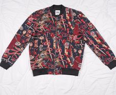Zara Multicolor Red Navy Dark Gothic Alchemy Tarot Graphic Full Zip Bomber Jacket Size L