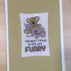 Homemade X-stitch Card:- cats & teddy