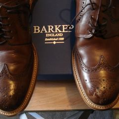 Mens Barker Bailer Ebony Hand Painted Brown Leather Shoes Size 10/44