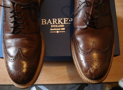 Mens Barker Bailer Ebony Hand Painted Brown Leather Shoes Size 10/44