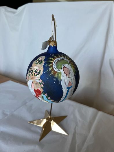 Christmas Tree decoration - hand painted glass bauble of Lourdes