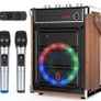 Karaoke Machine with 2 UHF Wireless Microphones, Bluetooth Speaker with Bass/Treble Adjustment and LED Light, PA System Support TWS, AUX in, FM, REC, Supply for Party/Adults/Kids MULTIPLE COLOURS AVAILABLE (FREE POSTAGE) Image 2