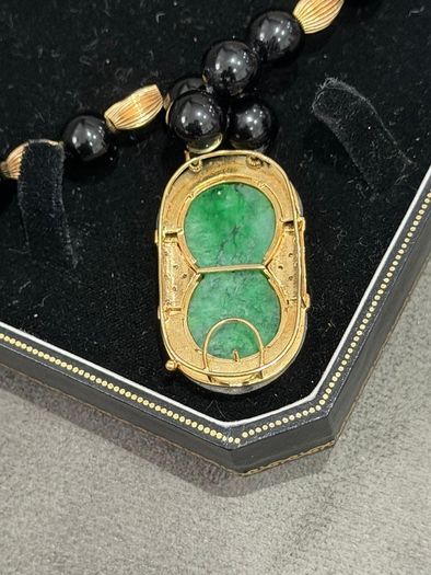14k gold and curved jade with diamond necklace