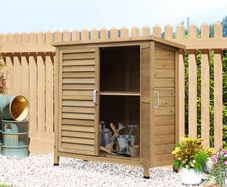 Garden Shed Wooden Garden Storage Shed 2 Door Unit Solid Fir Wood Garage Tool Organisation Cabinet 87L x 46.5W x 96.5Hcm
