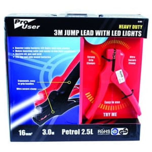 Heavy Duty 3m Jump Lead With Led Lights