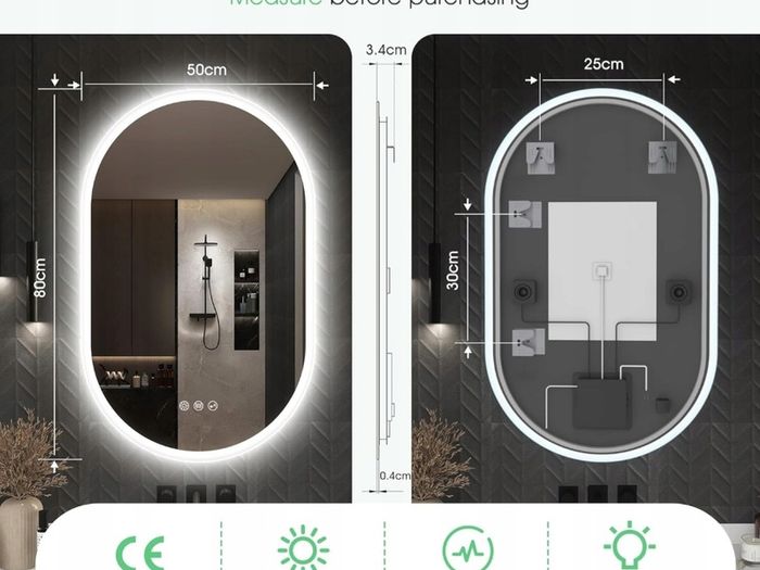 LED Bathroom Mirror Oval 50x80cm Bluetooth Antifog