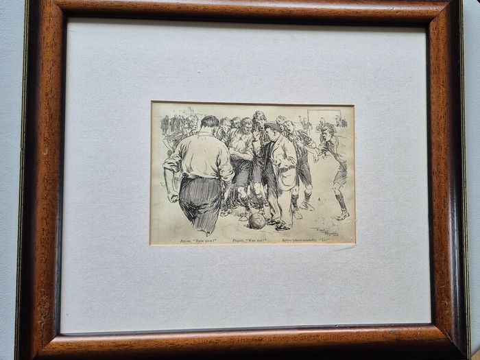 Framed Vintage Frank Reynolds Soccer Cartoon Print  Authentic Punch Magazine