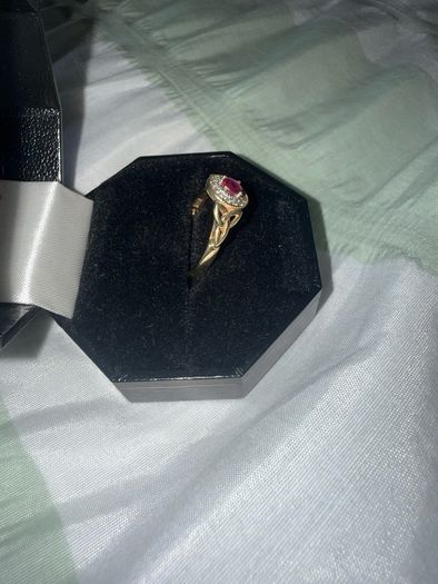 10ct gold, ruby and diamond cluster ring