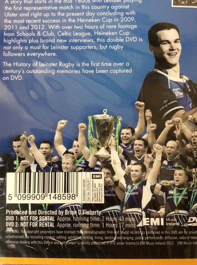 Leinster Rugby. The History Of Leinster Rugby Up To 2012 On Double DVD. Brand New In Plastic.