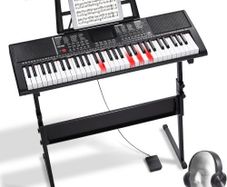 61 Key Digital Keyboard Piano, Lighted Keys, Electric Portable Piano with Adjustable Stand 600 Tones 500 Rhythms Built-In Speakers Sustain Pedal Headphones, USB MIDI for Beginners