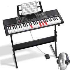 61 Key Digital Keyboard Piano, Lighted Keys, Electric Portable Piano with Adjustable Stand 600 Tones 500 Rhythms Built-In Speakers Sustain Pedal Headphones, USB MIDI for Beginners