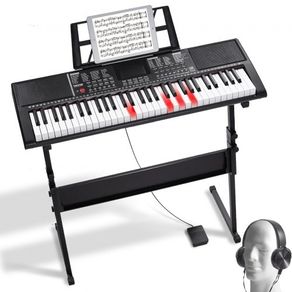 61 Key Digital Keyboard Piano, Lighted Keys, Electric Portable Piano with Adjustable Stand 600 Tones 500 Rhythms Built-In Speakers Sustain Pedal Headphones, USB MIDI for Beginners