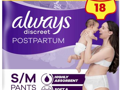 Always Discreet Postpartum Pants - 2 Bag Size S/M (9x4 = 36 pieces)