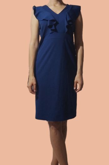 Gerard V-Neck Ruffle Cap Sleeve Sheath Midi Dress