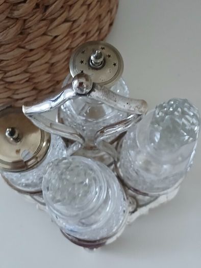 Silver Plated & Crystal Cruet Condiments Set