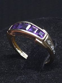 Vintage 9ct Gold Amethyst & Diamond Ring Size 48