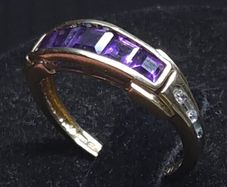 Vintage 9ct Gold Amethyst & Diamond Ring Size 48