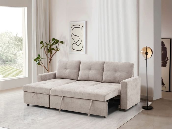 Lilly Reversible Corner Beige & Grey Sofa Bed