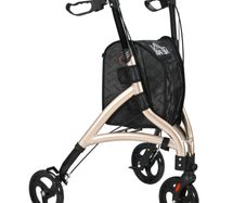 3 Wheel Rollator, Lightweight Aluminium Tri Walker with Adjustable Handle, Storage Bag and Dual Brakes, Folding Mobility Walking Aid for Elderly, Handicapped, 5.3kg, Gold