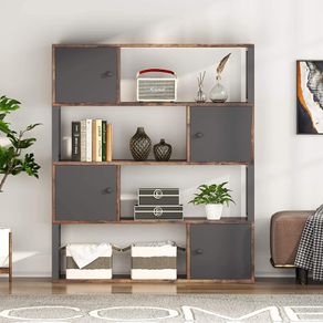_Bookcase, Standing Shelf with 4 Open Compartments, Vintage Bookcase for Living Room, Industrial Storage Shelf with Cabinet