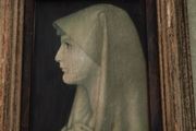 Vintage French Catholic Saint Portrait is enclosed in a rustic, worn wooden frame. St Fabiola Print Wall Decor St Fabiola Print Wall Decor. This image is a label from an Irish-made product.