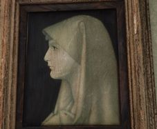 Vintage French Catholic Saint Portrait is enclosed in a rustic, worn wooden frame. St Fabiola Print Wall Decor St Fabiola Print Wall Decor. This image is a label from an Irish-made product.