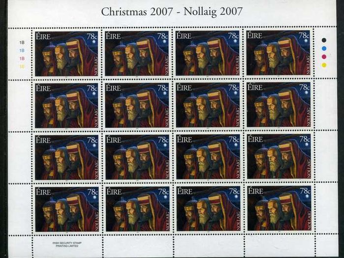 2007 Ireland Christmas commemorative Stamp Sheetlets Plate 1B1B1B1B Mint Never Hinged (MNH)